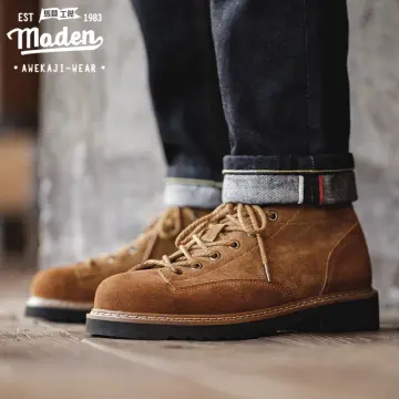 Maden Men's Boots Mid-cut Tooling British Work Cow Suede Shoes Boot Classic  Casual Vintage Leather