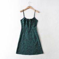 2021 Summer Brown Floral Print Backless Sling Dress Summer Woman Adjust Spaghetti Strap Short Dresses Beach Holiday Vestidos