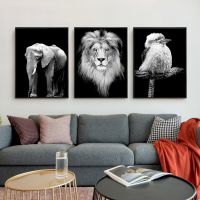 [COD] ins frameless painting core black and white animal lion elephant giraffe home decoration high-definition art hanging