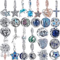 Summer New Glass Turtle Starfish Sea Horse Dolphin Silver 925 Charm Bead Fit Original Pandora Bracelets DIY Ocean Series Jewelry