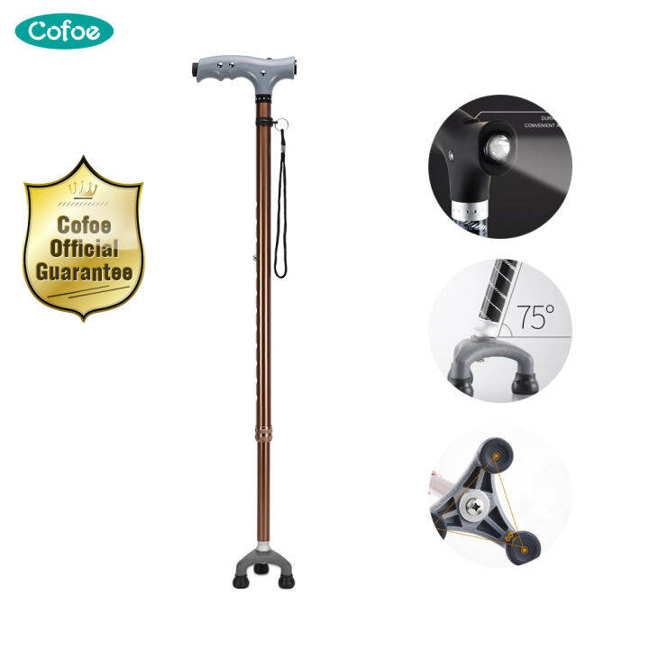 Cofoe Nonslip Walking Stick LED Light Crutches Walker Aluminum Alloy