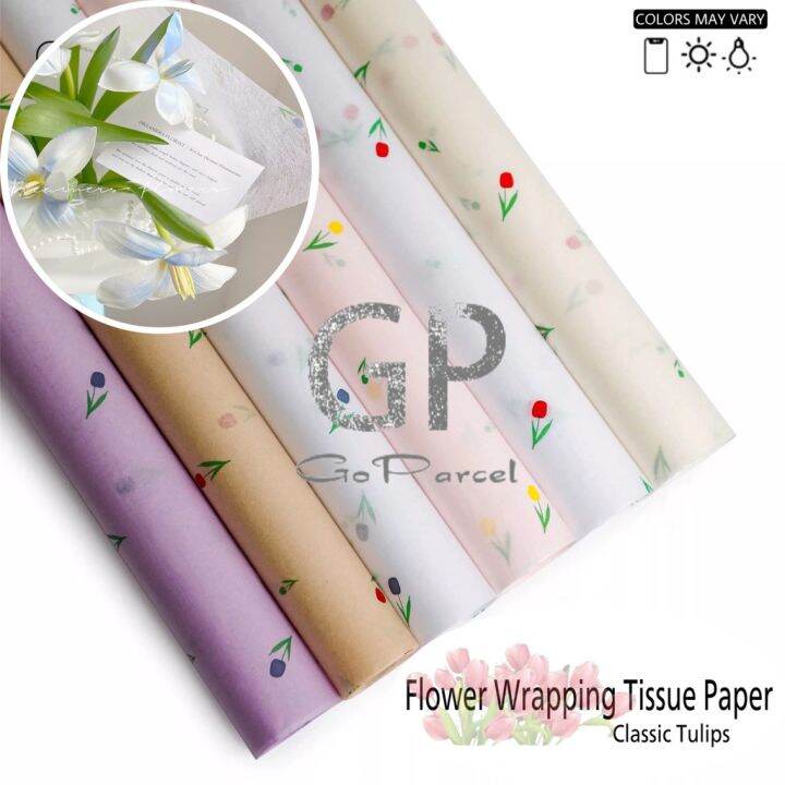 ( 5 Lembar ) CLASSIC TULIPS FLOWER WRAPPING TISSUE PAPER KERTAS BUKET