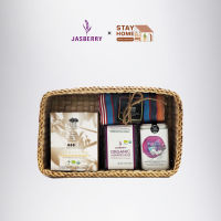 Jasberry x Stayhome ชุดของขวัญสุขภาพ SJ4 ข้าวแจสเบอร์รี่ ชาสมุนไพร ผ้าพันคอทอมือ กาแฟดริป กล่องจัดระเบียบ/กล่องผักตบชวา ของขวัญปีใหม่ ของชำร่วย