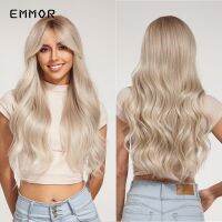 Emmor Blonde Platinum Hair  Synthetic Long Wavy Wigs with Bangs for Women Cosplay High Quality Temperature Resistance