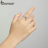 bamoer 925 Sterling Silver Open Ring Starfish Ring CZ Adjustable Ring for Women Trendy Fashion Jewelry Best Gift BSR177