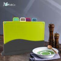 【YD】 Plastic Cutting Board Set with Holder Non-slip Vegetable Fruits Meats Bread Durable Chopping Blocks Dishwasher Safe