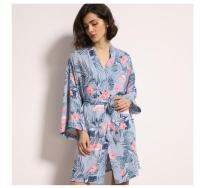 2020 Spring New Ladies Silk Satin Thin Robe Comfort Fresh Style Floral Printed Sleepwear Sexy Nightgown Femme Satin Homewear