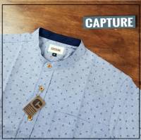 Capture Shirt เสื้อเชิ้ตผู้ชาย คอจีนลายสมอ แขนสั้น oxford สีฟ้า มีถึงอก 48 นิ้ว