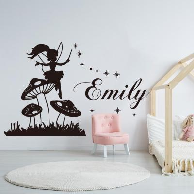 Custom Name Fairy Tale Mushroom Girl Wall Sticker  Personalize Name Fairytale Star Wall Decal Kids Room Bedroom Vinyl Decor