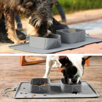 Dog Bowl Foldable Silicone Bowls Portable Outdoor Travel Puppy Dogs Food Water Container Feeding Double Mat Feeder Dishes