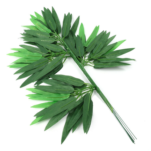 10ชิ้นไม้ไผ่ใบสาขาสีเขียวผ้าไหมเทียมผ้าพืชสำหรับตกแต่งงานแต่งงานโฮมออฟฟิศตกแต่งใบ