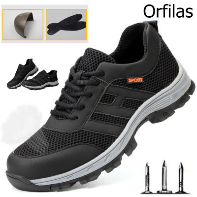 Orfilas ⚡⚡รองเท้าทำงานของผู้ชาย รองเท้าเซฟตี้หัวเหล็ก รองเท้าลำลองระบายอากาศ รองเท้าผ้าใบผู้ชายระบายอากาศฤดูร้อนคุณภาพสูง, รองเท้านิรภัย