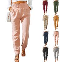 【CW】 2022 Women  39;s Wide Leg Pants Loose Waist Trousers Korean Ruffle Stretch Straight