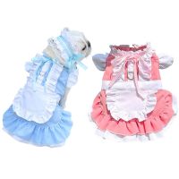 Cosplay Pet Costume for Holiday Maid Dress and Cap Outfit Shirts with D Ring Cat Dog Halloween Christmas Photo Apparel Clothes Dresses