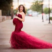 【DT】hot！ Maternity Gown Photo Props Shoulderless Shoot Mesh Pregnancy Photography