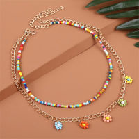 CARLIDANA 2022 Trend Bohemia Rainbow Color Beads Layered Chain Choker Necklace For Women Korean Fashion Flowers Charm Necklace