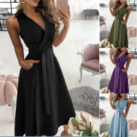 Dabourfeel Summer New y Deep V-neck Strap Dresses Women Sleeveless High Waist Party Club Dress Solid Color Long Midi Dress