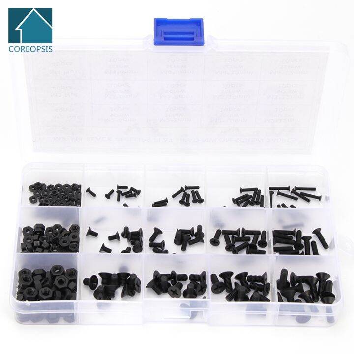 240pc-m2-m3-m4-nylon-countersunk-head-phillips-screw-bolts-hex-nuts-set-small-size-plastic-screws-assortment-kit-length-6mm-12mm