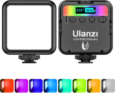 ULANZI VL49 RGB Video Lights, LED Camera Light 360° Full Color Portable Photography Lighting w 3 Cold Shoe, 2000mAh Rechargeable CRI 95+ 2500-9000K Dimmable Panel Lamp Support Magnetic Attraction Black