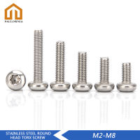 พร้อมสต็อก304สแตนเลสสตีลรอบหัว Torx สกรู M2 M2.5 M3 M4 M5 M6 M8หัวสลักเกลียวสกรูความยาว3มม.-60มม.DIY ชุดเครื่องมือ