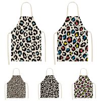 Leopard Print Flower Printed Sleeveless Aprons Kitchen Women Cotton Linen Pinafore Cooking Baking Waist Cleaning Tools 68*55cm