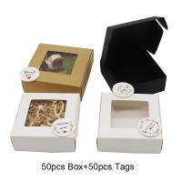 50Pcs/Lot Craft Gift Carton Window Style Kraft Paper Color Candy Box White Wedding Packaging Box Black Classic Case