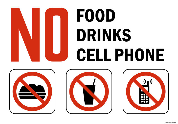 No Cell Phone Signs No Food Drink Cellphone Vinyl Sticker Size: 7