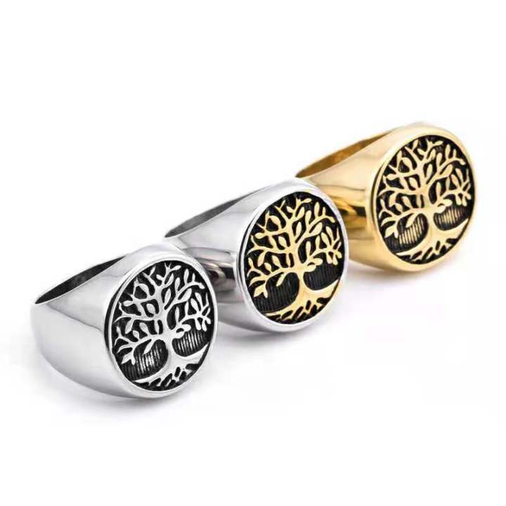 แหวนต้นไม้นำโชคสำหรับเด็กชายแหวนเหล็กไทเทเนียมแหวนแฟชั่นเครื่องประดับแฟชั่น