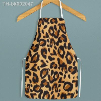 ﹉ Fashion Leopard Grain Apron Waterproof Oil-Proof Cute Household Apron for Kitchen Baking Accessories Studio Coffee Shop Overalls