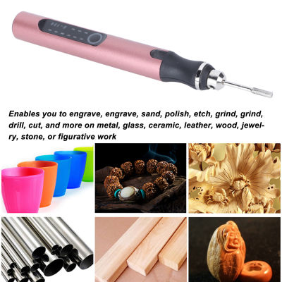 ปากกาแกะสลักปากกาแกะสลักไฟฟ้า DIY ไร้สายน้ำหนักเบาปากกาแกะสลักแบบชาร์จไฟได้ความเร็ว3ระดับสำหรับแก้ว
