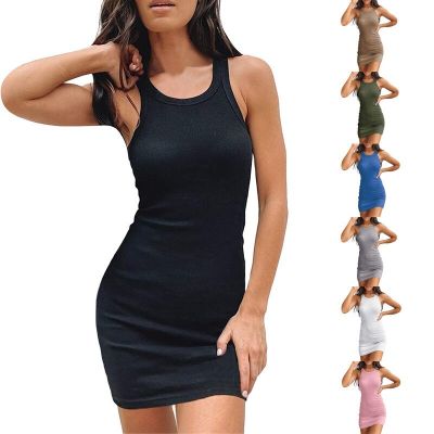 2022 Dress New Summer Sleeveless Mini Sexy Tight Pit Strip Vest Dress Women Slim Off The Shoulder Pullover Bodycon Dresses Femme