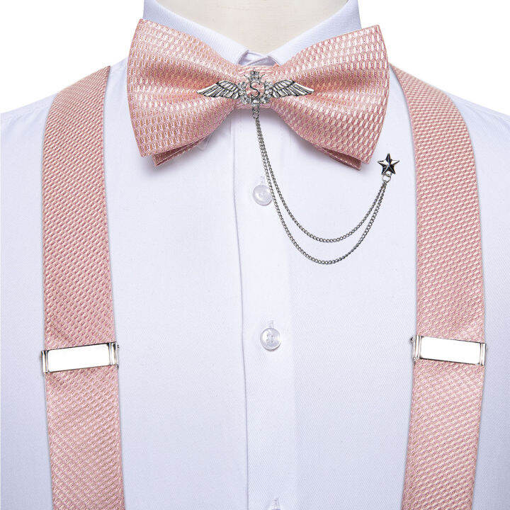 mens-suspenders-ผ้าไหมลายยืดหยุ่นปรับ-y-shape-ces-bowtie-เข็มกลัดชุดสำหรับกางเกงกางเกง-clip-on-blue-man-suspender