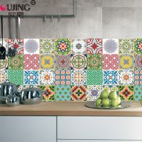 Morocco Style Colorful Retro Tiles Wall Sticker Kitchen Bathroom Tile Waist Line Wallpaper PVC Waterproof Waist Line Art Mural