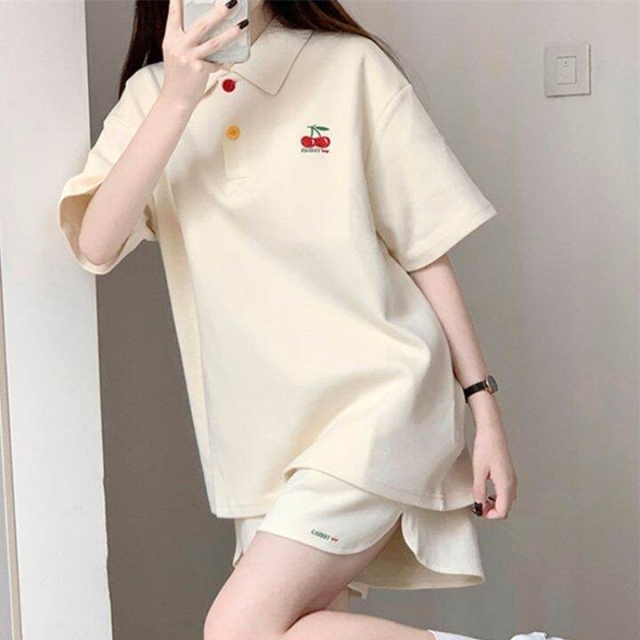 spot-embroidery-set-sports-womens-student-japanese-summer-cute-loose-short-sleeve-shorts-two-piece-set-2023