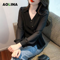 AOLINA 2022อินเทรนด์ฤดูใบไม้ร่วงใหม่สลิมฟิตแขนยาวเสื้อชีฟองของผู้หญิงเสื้อสไตล์ตะวันตกด้านบน