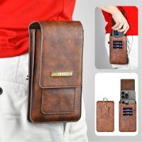 Mens Double Layer Mobile Phone Bag Crazy Horse Pattern Outdoor Anti-exposure Self-priming Strap Leather Case Mobile Phone Bag