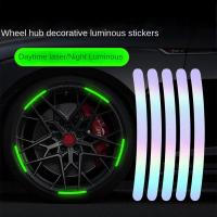 20PCS Universal Wheel Hub Reflective Sticker Rainbow Luminous Stripe Tape Car Decals Night Driving Safety Motorcycle Accessories Wheel Covers