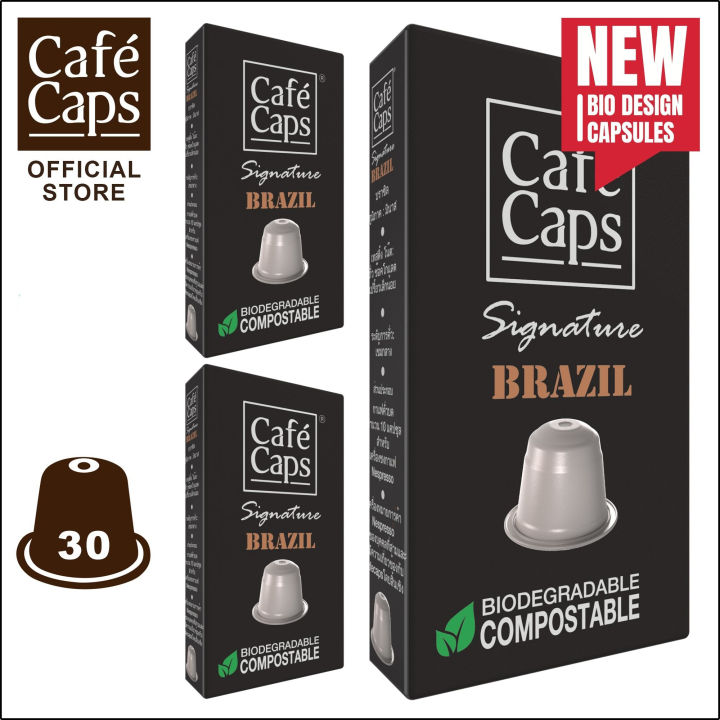 cafecaps-แคปซูลกาแฟ-nespresso-compatible-signature-brazil-3กล่อง-x-10-แคปซูล-กาแฟคั่วกลาง-เทสติ้งโน๊ต-ถั่ว-ช็อคโกแลตพร้อมโน้ตชิมรสเปรี้ยวอ่อน-ๆ-แคปซูลกาแฟใช้ได้กับเครื่อง-nespresso-เท่านั้น