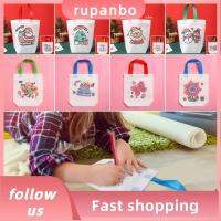 RUPANBO039392692ภาพวาด DIY หลากสีกระเป๋ากราฟฟิตี้สองด้านแบบนอนวูฟเวนสำหรับปาร์ตี้ถุงใส่ของวาดภาพสายเดี่ยวขนาดเล็กด้านกระเป๋า Eco เด็ก