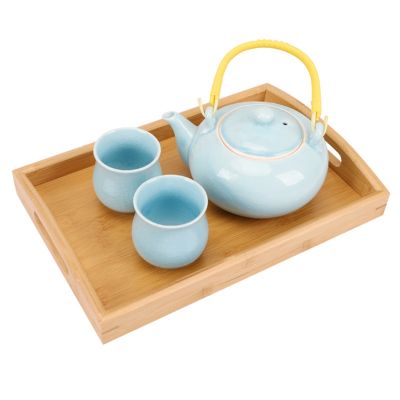 Household Bamboo Serving Tray with Handles Rectangular Wooden Coffee Tea Breakfast Plate Organizer Holder for Kitchen