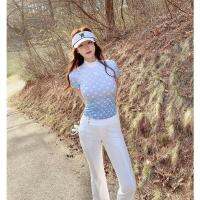 Original order ANEW Korean golf ladies summer high collar short-sleeved fashionable sports printed T-shirt gradient color slimming J.LINDEBERG Titleist DESCENNTE Korean Uniqlo ﹍☾┅