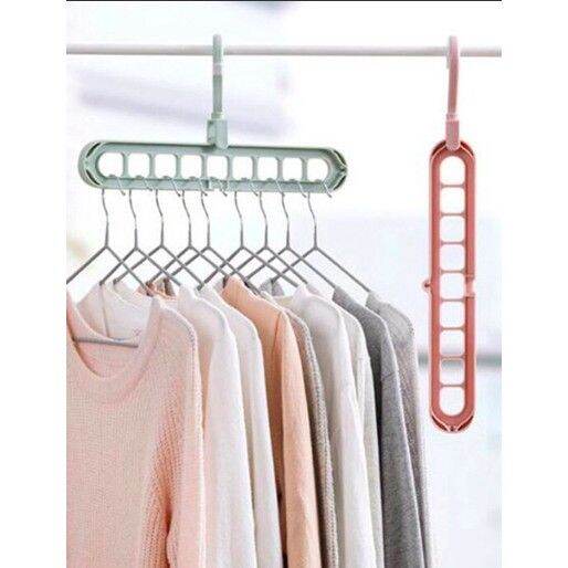 ไม้แขวนเสื้อ-ไม้เเขวนจัดระเบียบ-clothes-hanger-ไม้แขวนเสื้อ-9-ช่อง-ไม้แขวนอเนกประสงค์-ตะขอหมุนได้-360-องศา-คละสี-mystoryshop