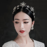 Vintage European 6-Point Star Wedding Crown Tiaras Gold Rhinestone Hair Jewelry Princess Women Headband Bridal Hair Accessories