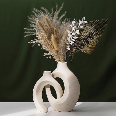 NIFLHEIM แจกันดอกไม้เซรามิกนอร์ดิก,2ชิ้น/ชุดเคลือบสีขาวฝ้าเข้ารูปแบบตั้งโต๊ะสำนักงานอุปกรณ์ตกแต่ง Heyuan ในอนาคต