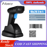 Aibecy มือถือ 1D 2D QR W-ireless เครื่องสแกนบาร์โค้ดเครื่องอ่านบาร์โค้ดที่มี USB C radle รับชาร์จฐาน 100 เมตรระยะการส่งยาวสำหรับซูเปอร์มาร์เก็ตร้านค้าปลีกคลังสินค้าชำระเงินมือถือหน้าจอคอมพิวเตอร์สแกน