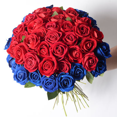 ดอกกุหลาบปลอมของตกแต่งงานแต่งงานในบ้านวันวาเลนไทน์เดียวผ้ากำมะหยี่สีแดงกุหลาบ