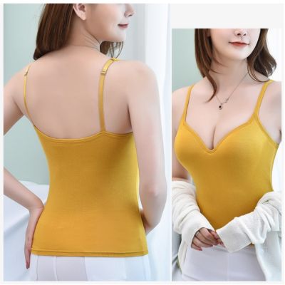 ✻❦♞ V-Neck Spaghetti Camisole With Bulit-In Soft Breathable Padded Wirefree Sleeveless Bottoming