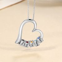 ☍▫  Personalized Name   birthstone Metal Heart-shaped Pendant Necklace PVD Plate With CZ Stone for Day Jewelry