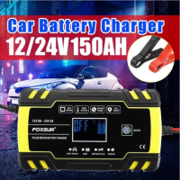 FOXSUR FBC122408D Car Battery Charger เครื่องชาร์จแบตเตอรี่อัจฉริยะ Pulse Repair Charger เครื่องชาร์จแบตเตอรี่ 12V 24V เครื่องซ่อมแบตเตอรี่ รถยนต์ รถมอเตอร์ไซค์ แบตแห้ง แบต UPS ความจุ 6Ah - 150Ah พร้อม คู่มือภาษาไทย