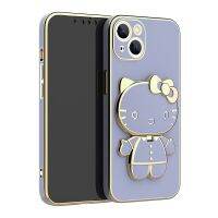 กระเป๋าใส่ของตัวยึดกระจก Hello Kitty น่ารักสำหรับ iPhone 11 12 13 14 Pro Max Mini XR XS X 8 7 6 6S Plus SE ฝาหลังเคลือบ2020